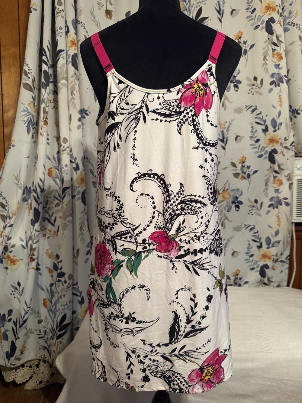 White Floral Slip Nightgown with Pink Accents
